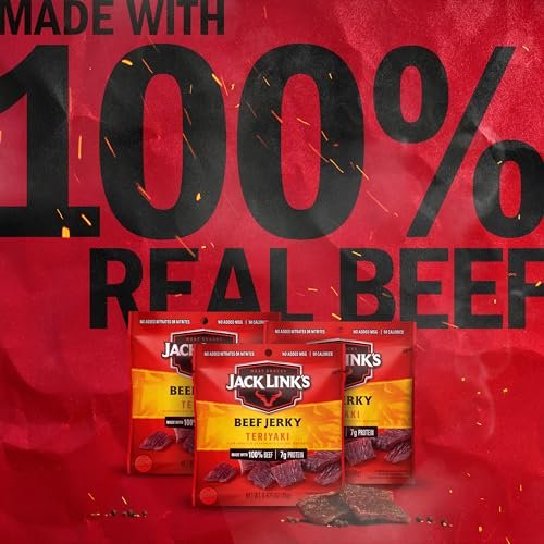 51g-d-Wr1AL.jpg Jack Link's Beef Jerky, Teriyaki, Multipack Bags - Flavorful Meat Snacks for Lunches, Ready to Eat Protein Snacks, Individual Packs - 7g of Protein, Made with 100% Beef - 0.625 oz (Pack of 5)