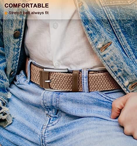 BULLIANT Belt for Men 2Pack,Mens Gift Stretch Braided Web Belt Elastic for Casual Golf Jeans,1 3/8"