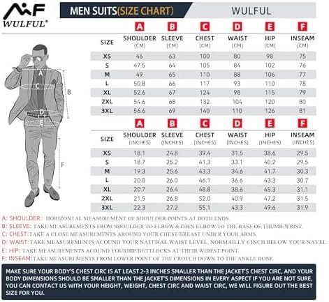 WULFUL Men’s Slim Fit Suit One Button 3-Piece Blazer Dress Business Wedding Party Jacket Vest & Pant