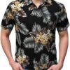 Mens Hawaiian Shirts Tops Short Sleeve Floral Button Down Beach Shirt Vintage Tropical Palm Summer Lightweight Blouses Male