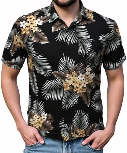 Mens Hawaiian Shirts Tops Short Sleeve Floral Button Down Beach Shirt Vintage Tropical Palm Summer Lightweight Blouses Male