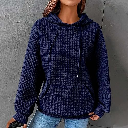 LRMQS Hoodies for Women Trendy Fall Fashion 2024 Waffle Knit Drawstring Pullover Sweatshirts Loose Fit Casual Cute Clothes