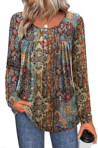 Zeagoo Long Sleeve Shirts for Women Fall Fashion Dressy Casual Blouses Trendy Pleated Tunic Tops for Leggings 2025