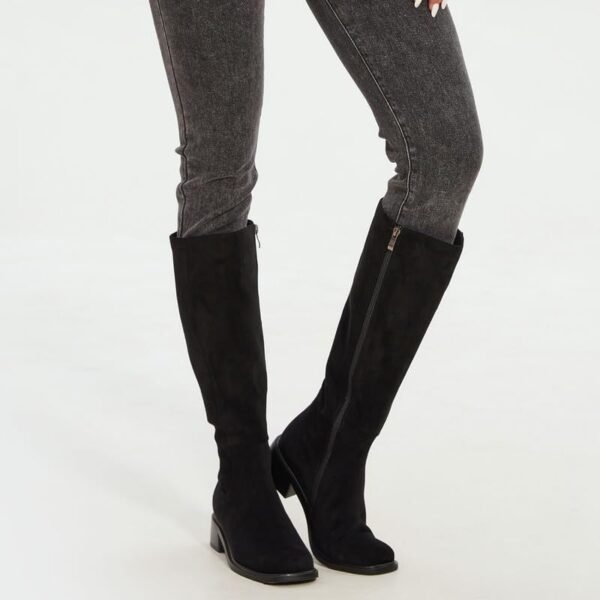 51lU0CYeYL._AC_.jpg Knee High Boots Women Faux Leather Elastic Boots Low Heel Square Toe Side Zipper Fall Long Tall Boots for Women