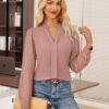 51muUAgyRL._AC_.jpg GRACE KARIN Women Business Casual Tops Sheer Lace Long Sleeve Blouses Work Office Pleated V Neck Shirt Fall Formal Outfits