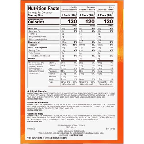 Goldfish Crackers Say Cheeeese Variety Pack with Cheddar, Pizza and Parmesan, Snack Packs, 20 Ct