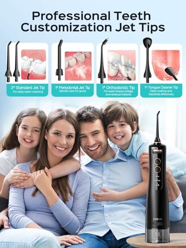 COSLUS Portable Water Flosser for Teeth: 10 Pressure Settings Professional Water Dental Pick for Orthodontic, Braces & Sensitive Gums - Cordless for Travel Use, for Adults Teens, BPA-Free, E40