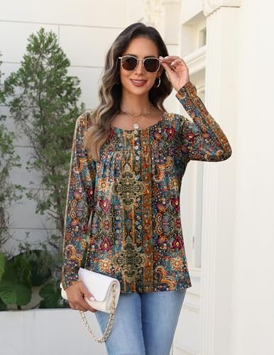 Zeagoo Long Sleeve Shirts for Women Fall Fashion Dressy Casual Blouses Trendy Pleated Tunic Tops for Leggings 2025