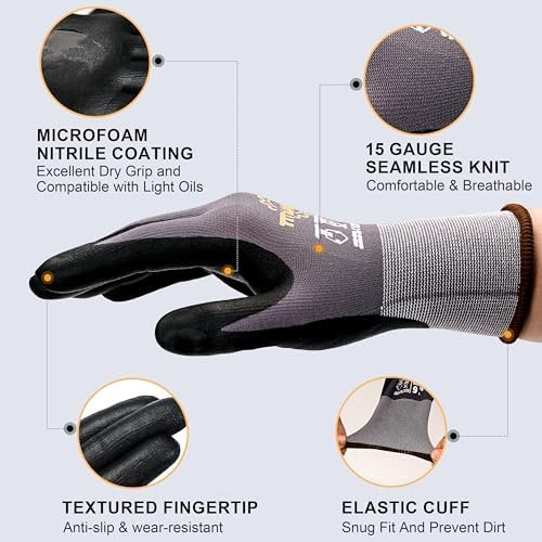 51rA149toVL._AC_.jpg TitanFlex Work Gloves Microfoam Nitrile Coated Men Women, Safety Warehouse Gloves with Grip, Touchscreen, Seamless Knit Nylon