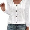 Ceboyel Womens Long Sleeve Tops 2023 Lace Crochet Casual Shirts Button Down V Neck Blouses Dressy Trendy Fashion Fall Clothes