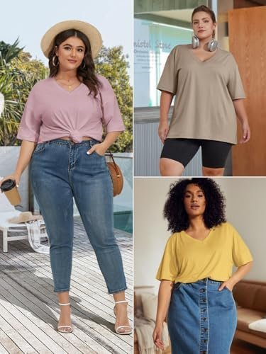 51rtDKfArKL._AC_.jpg ATHMILE Womens Summer Oversized Shirts V Neck Plus Size Spring Workout Tops Beach Vacation 2025 Gym Clothes