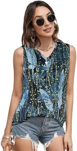 51sxWqywGUL._AC_.jpg Summer Tops for Women Sleeveless V Neck Tshirt Loose Fit Casual Tank Tunic Blouse