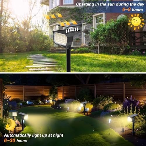 51szyIX6unL._AC_.jpg Solar Spot Lights Outdoor Waterproof IP65, 12 Pack Landscape Spotlights with 46 LEDs, 3 Modes Auto On/Off Solar Powered Flood Lights for Outside Pathway, Yard, Garden, Walkway (Warm White)