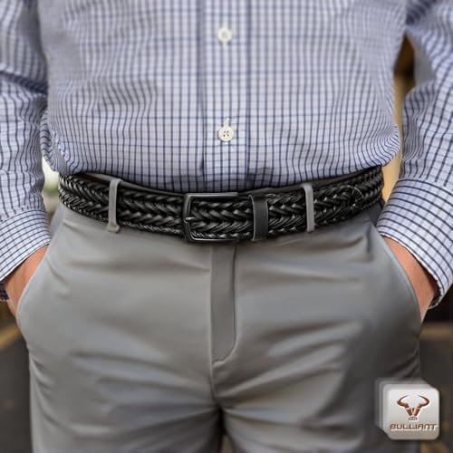 51tGSKT04iL._AC_.jpg BULLIANT Men Belt 2Pack,Braided Woven Leather Belt For Men Golf Casual Jeans 1 3/8"