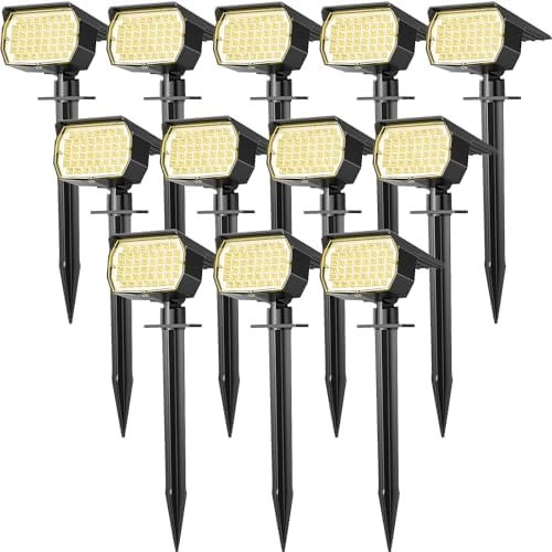 51tMKKVVjXL._AC_.jpg Solar Spot Lights Outdoor Waterproof IP65, 12 Pack Landscape Spotlights with 46 LEDs, 3 Modes Auto On/Off Solar Powered Flood Lights for Outside Pathway, Yard, Garden, Walkway (Warm White)