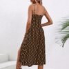 Women Polka Dot Spaghetti Strap Dresses Beach Vacation Sundresses 2024 Causal Slit Midi Dress Trendy Boutique Clothes
