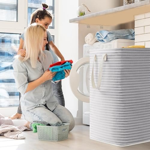 Lifewit 2 Pack Laundry Hamper Large Collapsible Laundry Baskets, Freestanding Waterproof Clothes Hamper with Easy Carry Handles in Laundry Room Bedroom Bathroom College Dorm for Adults, Grey, 2 x 80L