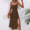 Women Polka Dot Spaghetti Strap Dresses Beach Vacation Sundresses 2024 Causal Slit Midi Dress Trendy Boutique Clothes