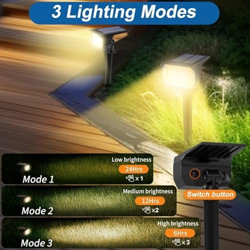 51uUVb7UUXL._AC_.jpg Solar Spot Lights Outdoor Waterproof IP65, 12 Pack Landscape Spotlights with 46 LEDs, 3 Modes Auto On/Off Solar Powered Flood Lights for Outside Pathway, Yard, Garden, Walkway (Warm White)