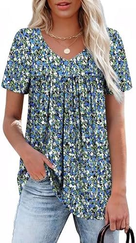 51wGudXG6CL._AC_.jpg WEESO Womens T Shirts Short Sleeve Pleated Dressy Casual V Neck Summer Tops Blouses