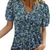 ROSELINLIN Womens Short Sleeve Shirts Loose Summer Floral Tunic Tops