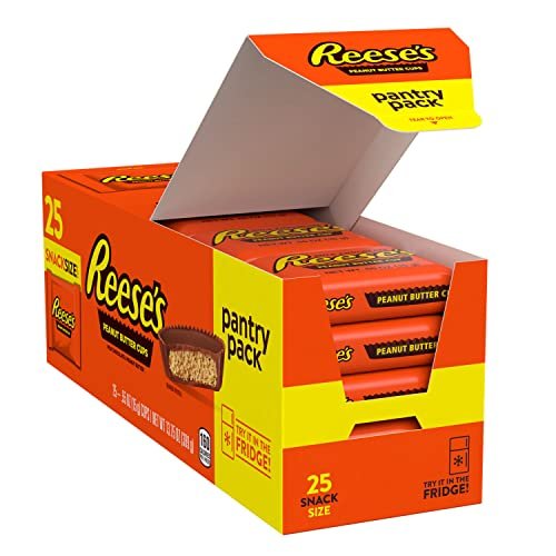 REESE'S Milk Chocolate Snack Size Peanut Butter Cups, Candy Pantry Pack, Halloween Candy, 13.75 oz (25 Pieces)