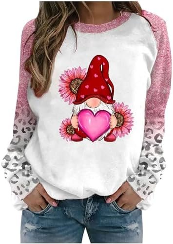 Womens Funny Letter Print Sweatshirt Crew Neck Long Sleeve Pullover Gnomes Graphic Shirt Tops Valentines Day Outfits Clothing