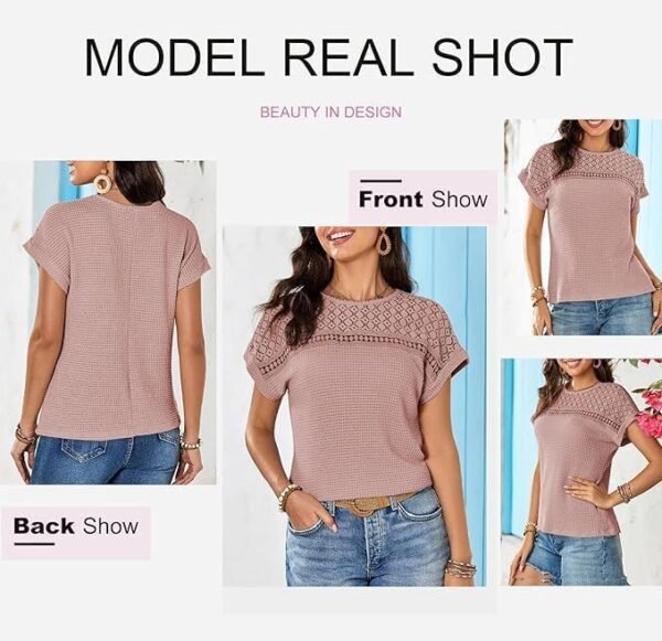 619SBY3mYcL._AC_.jpg Dokotoo Women's Tops Casual Scoop Neck Short Sleeve Waffle Knit Hollow Out Shirts Loose Tunic Tops Blouses