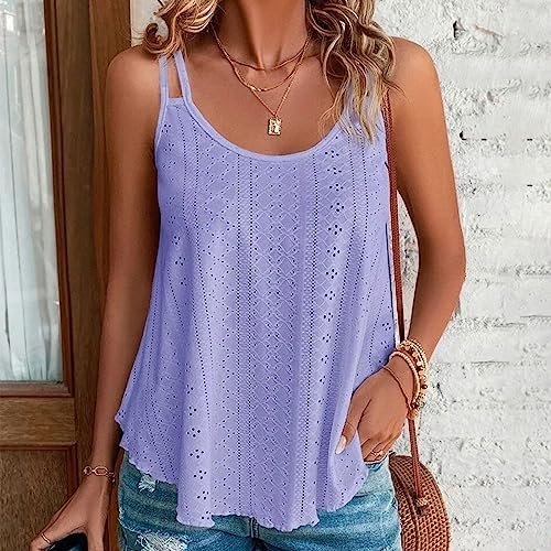 Womens Tank Tops Dressy Casual Eyelet Sleeveless Scoop Neck Camisole Shirts Loose Flowy Aesthetic Summer Beach Blouse