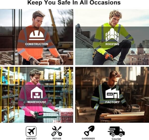 61CeQjTgXZL._AC_.jpg ProtectX Men's High Visibility Heavy Duty Long Sleeve Reflective Safety T-Shirts for Construction, Class 2-3 Type R