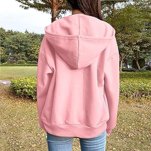Women's Zip Up Hoodies Casual Fall Fashion Oversized Sweatshirts Y2K Teen Girl Cute Long Sleeve Jackets with Pockets