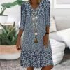 Generic 3/4 Sleeve Knee Length Dress for Women 2024 Casual Comfy Loose Fit Midi Dresses Womens Summer Boho Floral Dresses