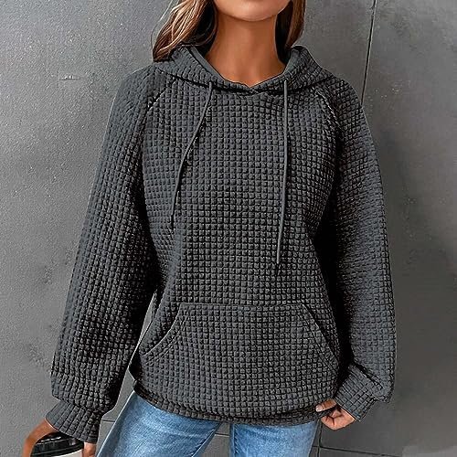 Ceboyel Women Waffle Knit Cute Hoodies Drawstring Pullover Sweatshirts Fashion Casual Sweaters Comfy Fall Clothes Outfits