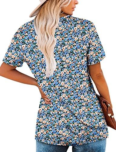 ROSELINLIN Women's Short Sleeve Shirts Floral Summer Tops Loose Fit for Leggings